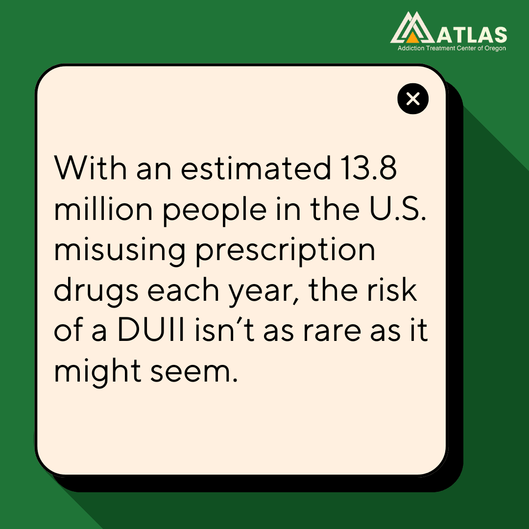  A graphic image stating that with 13.8 million people misusing prescriptions yearly in the country, the risk of an Oregon DUII from medication impairment is higher than many realize