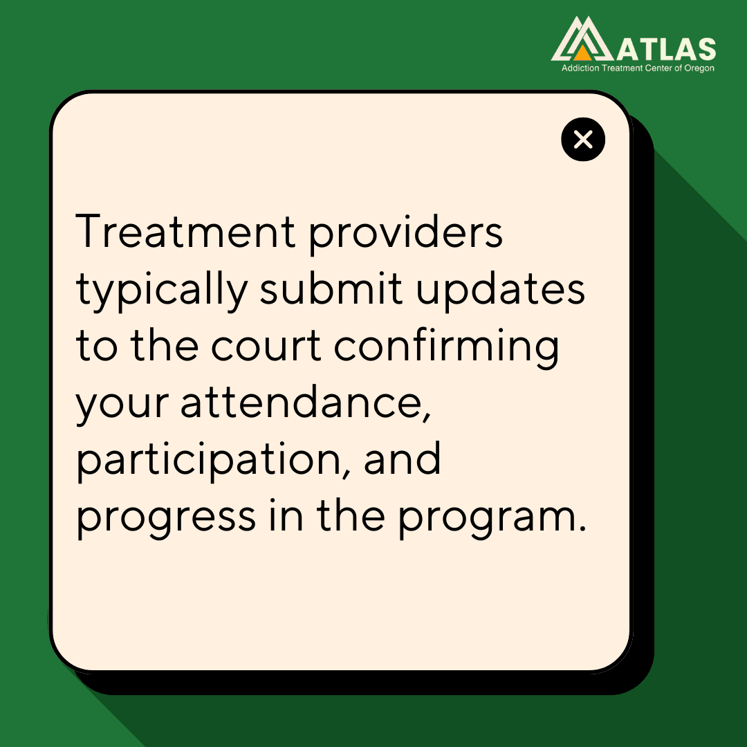 A graphic image explaining that treatment providers report attendance and progress to the court during a DUII in Oregon diversion program